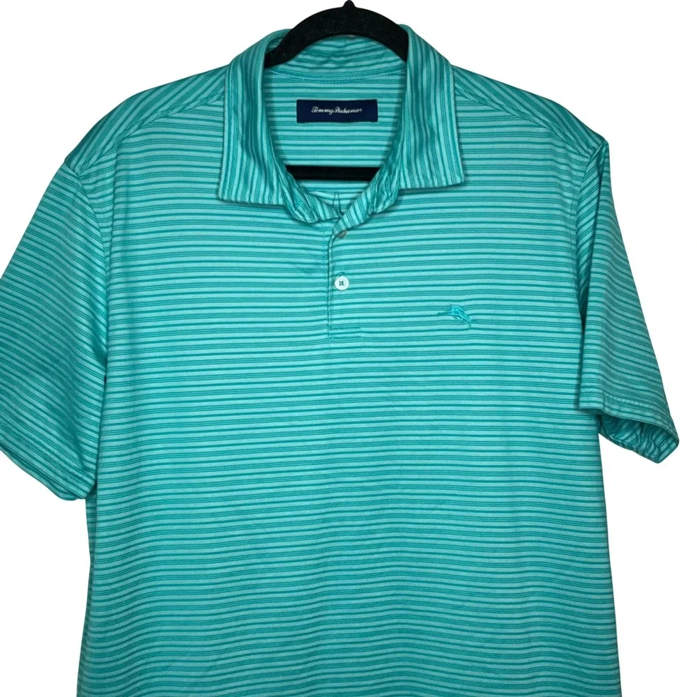 Tommy Bahama Striped Polo Shirt XL Pima Cotton Blue Green Golf‎ Sport